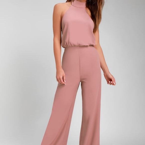 Lulus Moment For Life Dusty Pink Halter Jumpsuit - Picture 1 of 5